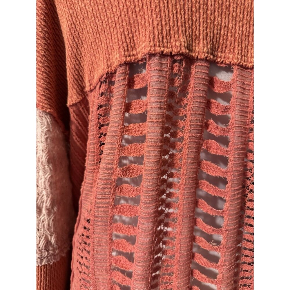 Anthropologie Oli & Hali Knit Pullover Sweater M Hoodie Thrashed Open Orange - Picture 11 of 15